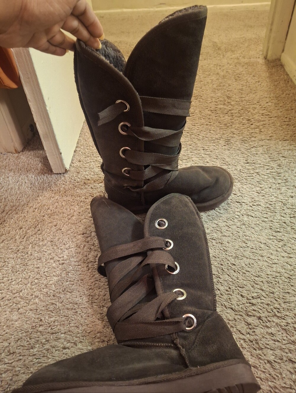 Coffee Brown UGG Tall Lace-Up Winter Boots Size 9